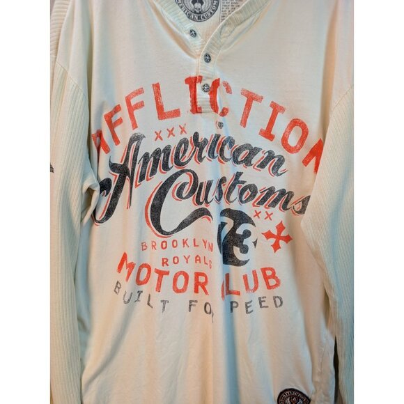 Affliction T Shirt Mens 2XL Cream Motor Club Biker Goth Grunge Wings Long Sleeve - Picture 2 of 7